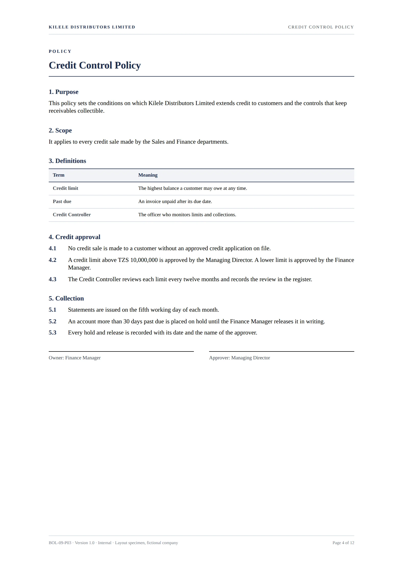 A policy page: numbered clauses, one accent