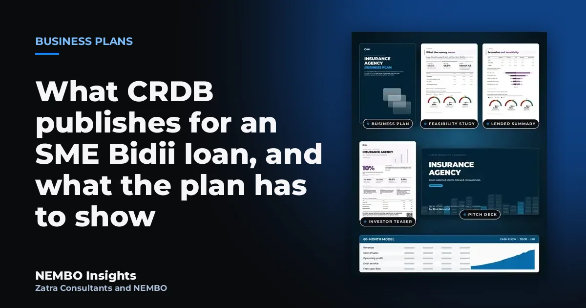 What CRDB publishes for an SME Bidii loan, and what the plan has to show: cover