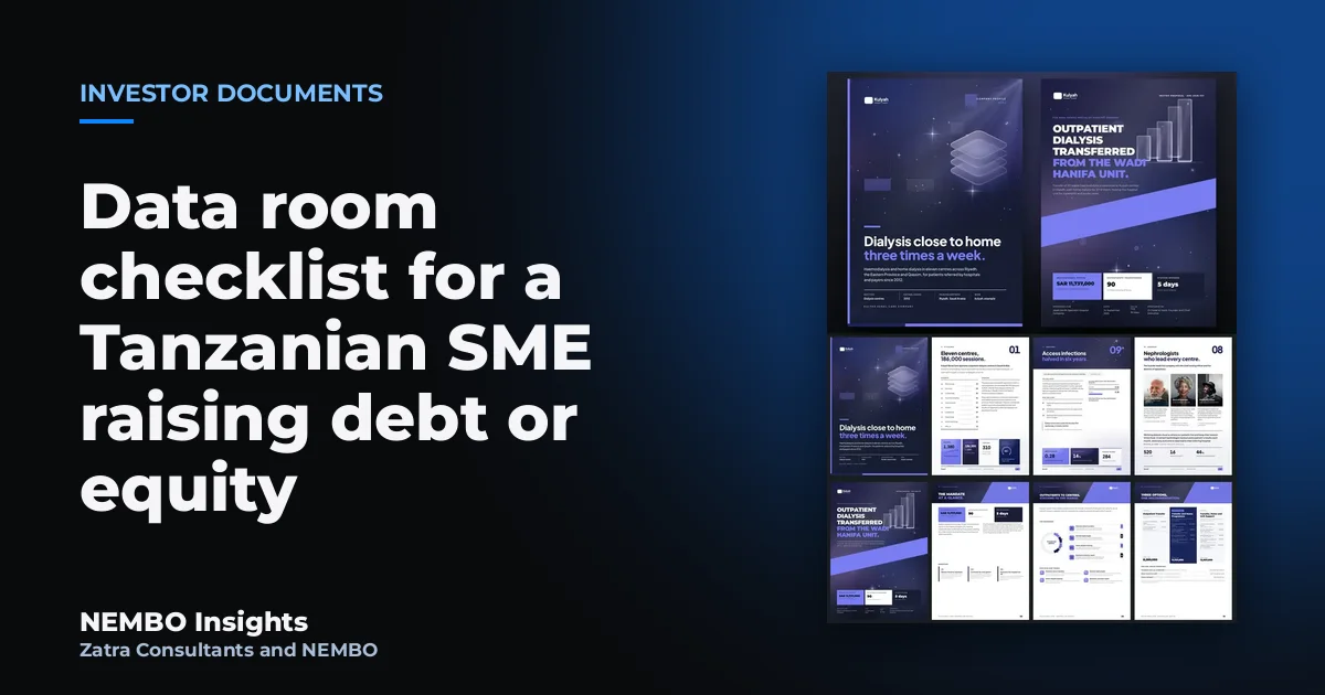 Data room checklist for a Tanzanian SME raising debt or equity: cover