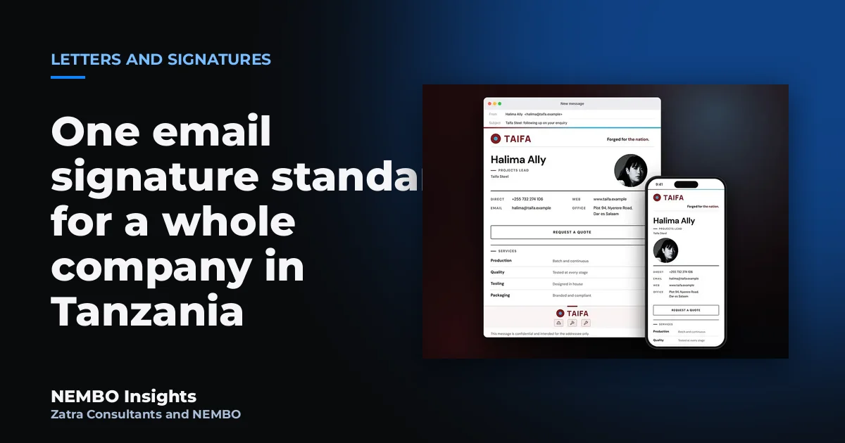 One email signature standard for a whole company in Tanzania: cover