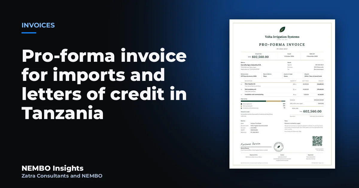 Pro-forma invoice for imports and letters of credit in Tanzania: cover