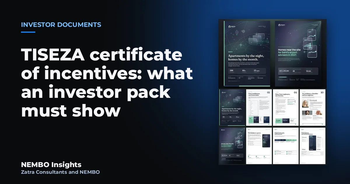 TISEZA certificate of incentives: what an investor pack must show: cover
