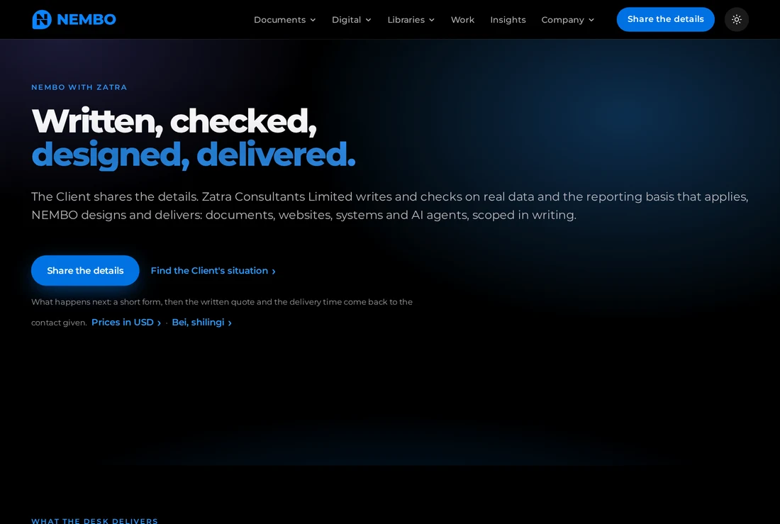 NEMBO home page in a browser