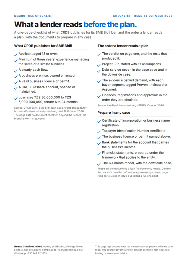 The SME loan file, the one-page checklist shown whole
