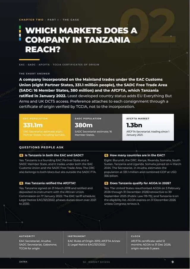 Investing in Tanzania, market access, Handbook 01, chapter page