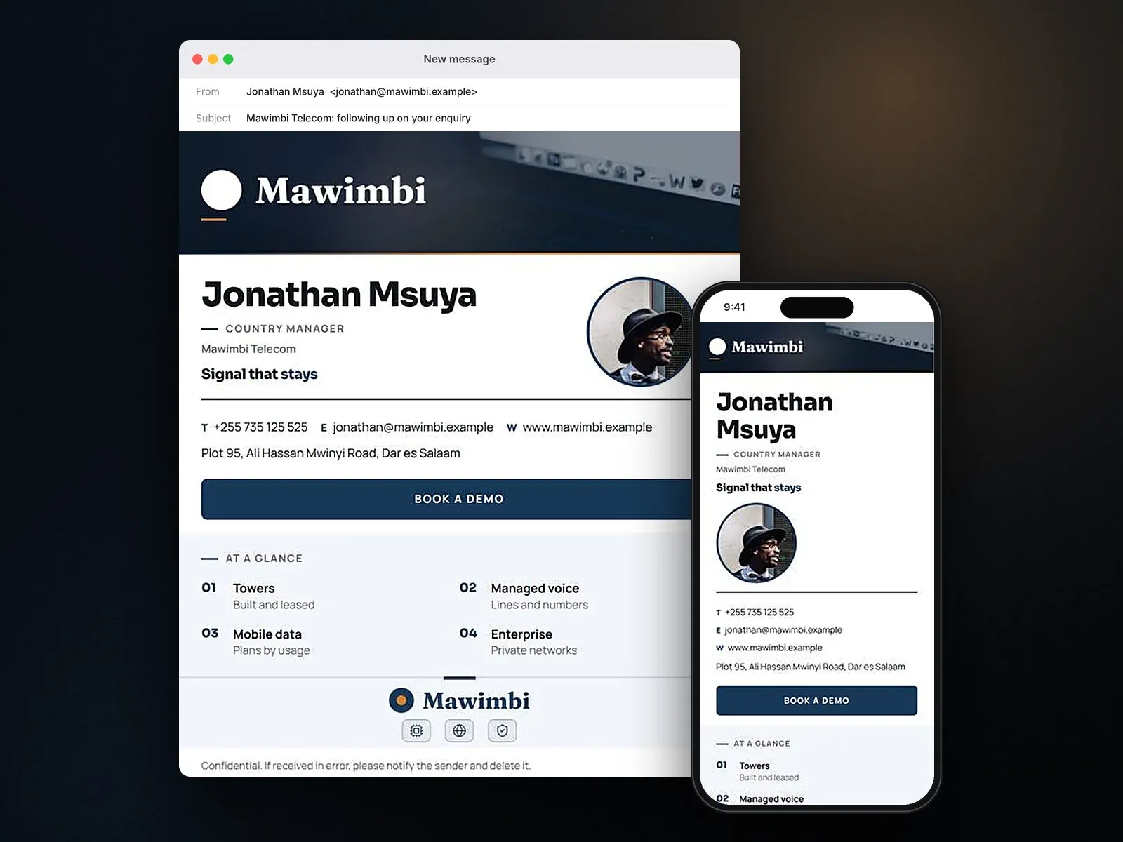Technology, Email signature, desktop and phone