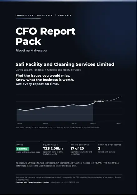 Financial reports, Cleaning and facility services: finished specimen shown whole