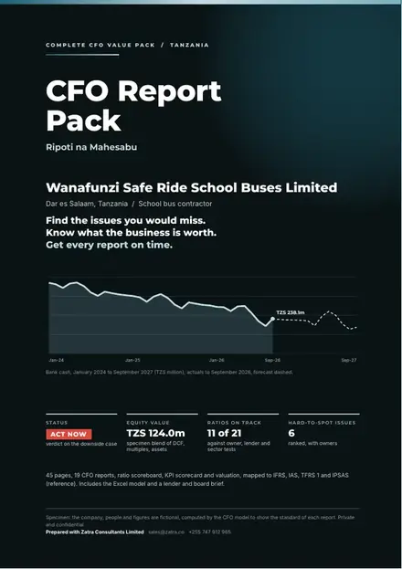 Financial reports, School bus contractor: finished specimen shown whole