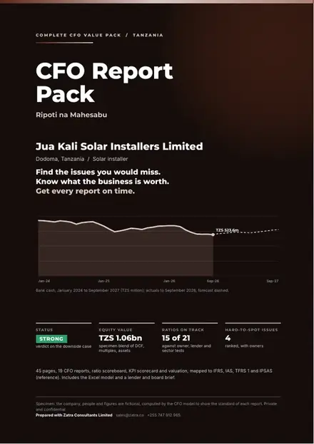 Financial reports, Solar installer: finished specimen shown whole