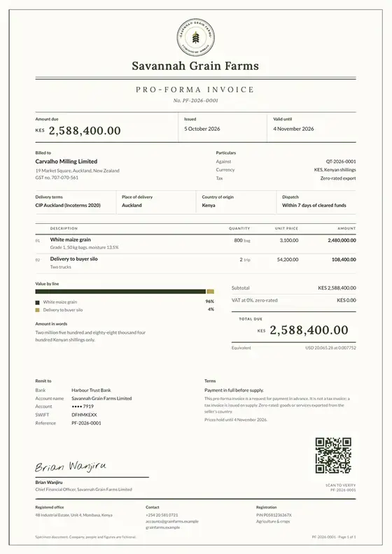 Specimen on a fictional company, shown whole