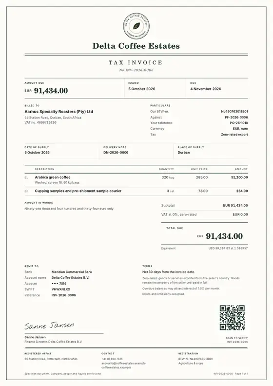 Invoices, Coffee growing and trading: finished specimen shown whole