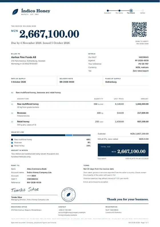 Invoices, Beekeeping and honey processing: finished specimen shown whole
