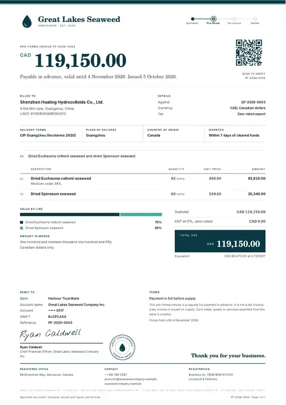 Invoices, Seaweed farming and processing: finished specimen shown whole