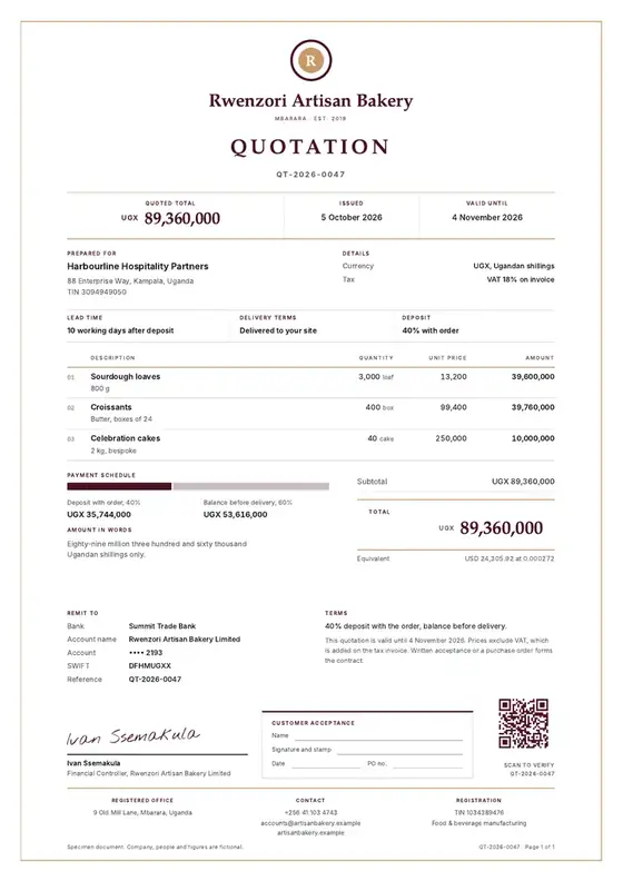 Invoices, Bakery and confectionery: finished specimen shown whole