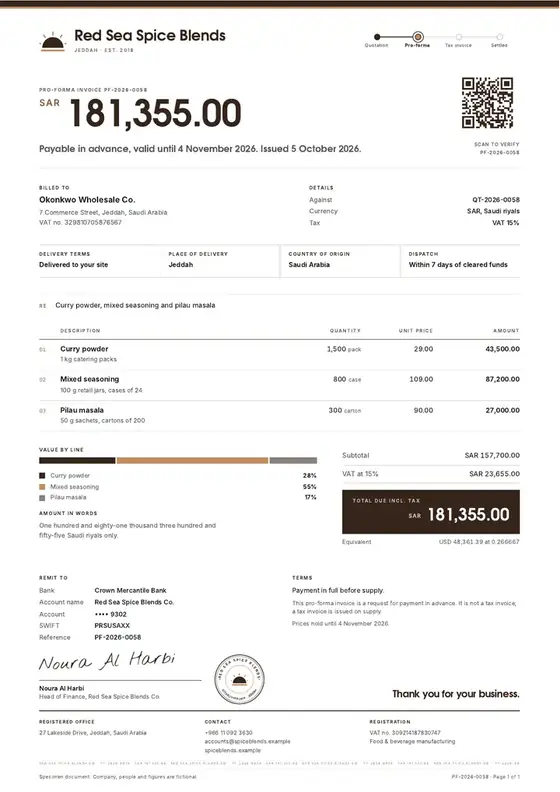 Invoices, Spice and seasoning packaging: finished specimen shown whole