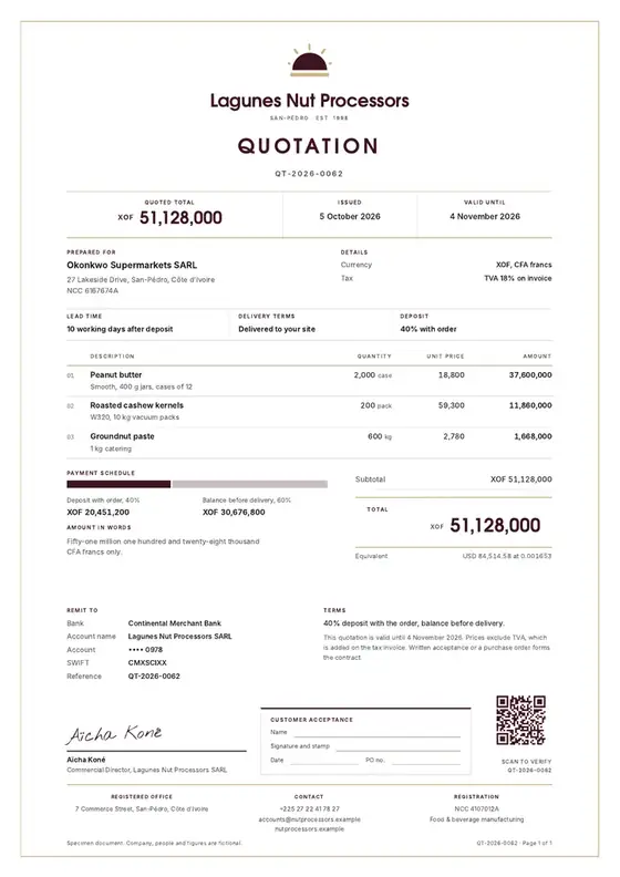 Invoices, Peanut butter and nut processing: finished specimen shown whole