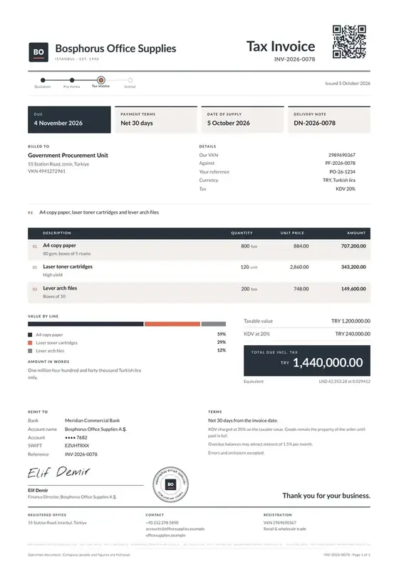 Invoices, Stationery and office supplies: finished specimen shown whole