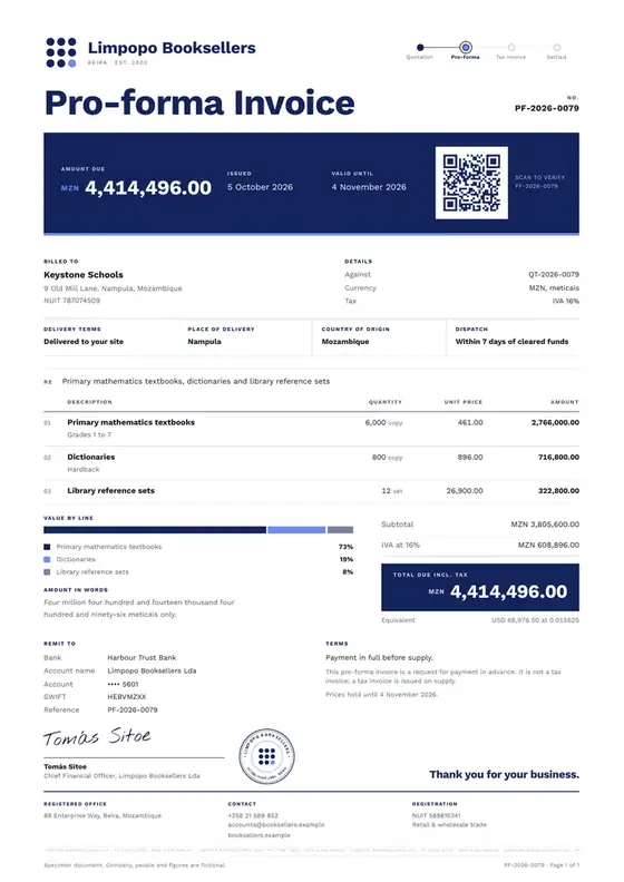 Invoices, Bookshop: finished specimen shown whole