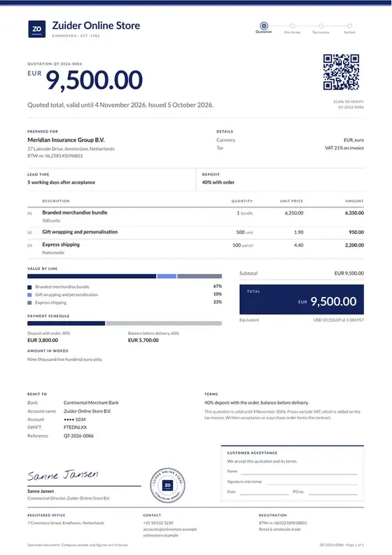 Invoices, E-commerce online store: finished specimen shown whole