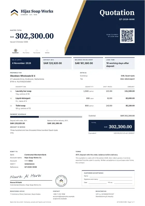 Invoices, Soap and detergent manufacturing: finished specimen shown whole