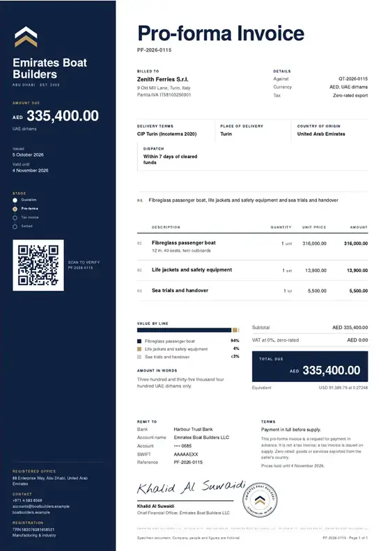 Invoices, Boat building: finished specimen shown whole