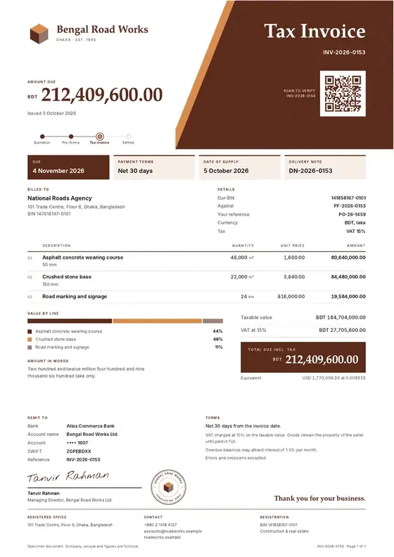 Specimen on a fictional company, shown whole