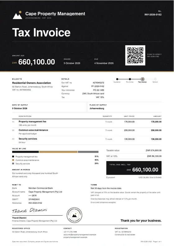 Invoices, Property management: finished specimen shown whole