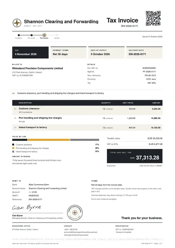 Invoices, Clearing and forwarding agency: finished specimen shown whole