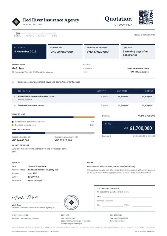 Specimen on a fictional company, shown whole