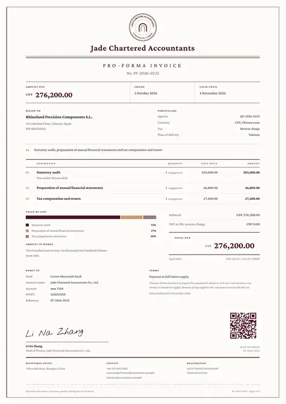 Invoices, Accounting and audit firm: finished specimen shown whole