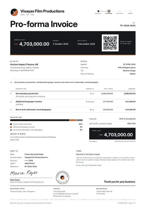 Invoices, Film production company: finished specimen shown whole