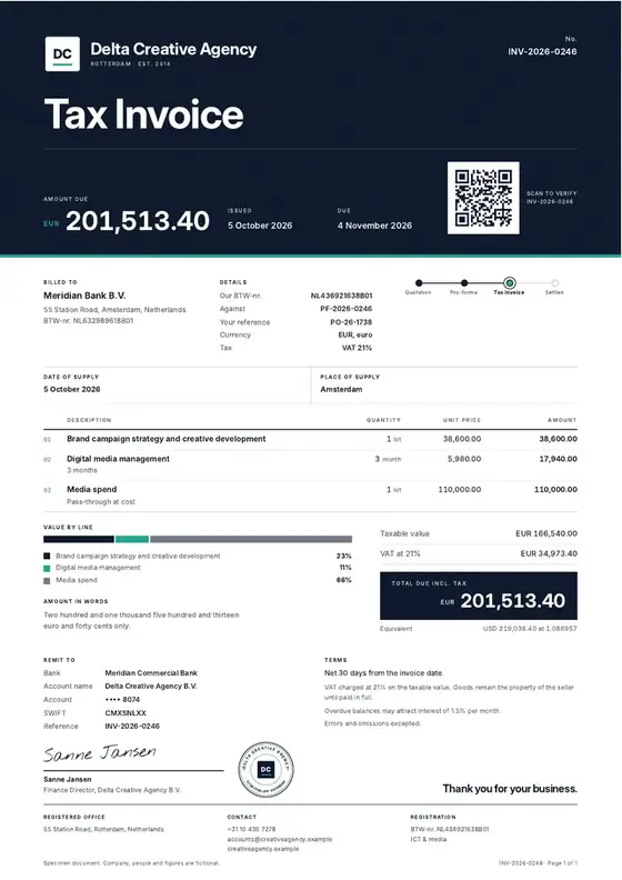 Invoices, Advertising and digital marketing agency: finished specimen shown whole