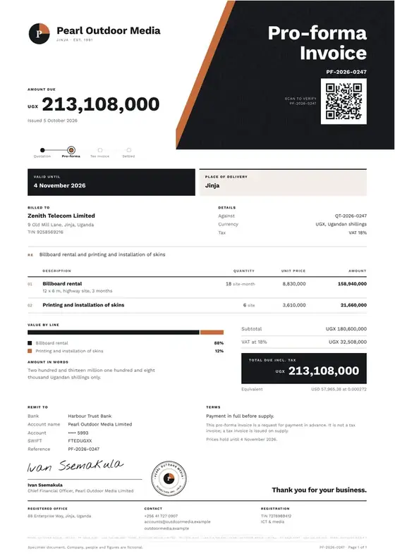 Invoices, Outdoor advertising (billboards): finished specimen shown whole