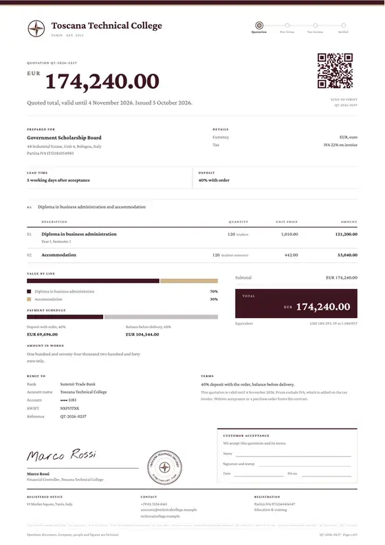 Invoices, College (certificate and diploma): finished specimen shown whole