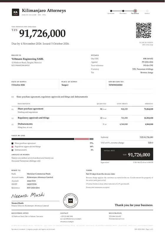 Specimen on a fictional company, shown whole