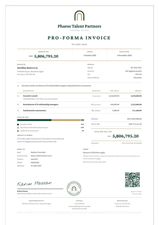 Invoices, Human resource and recruitment agency: finished specimen shown whole