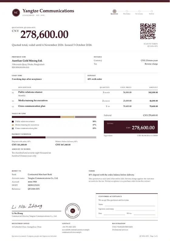 Invoices, Public relations firm: finished specimen shown whole