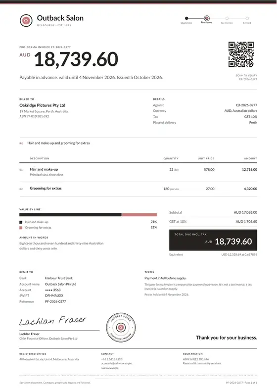 Invoices, Hair salon and barber shop: finished specimen shown whole