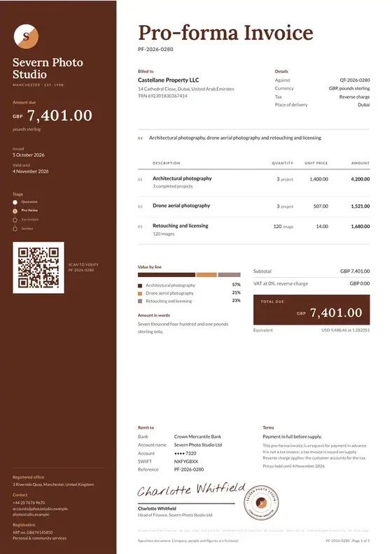 Invoices, Photography studio: finished specimen shown whole