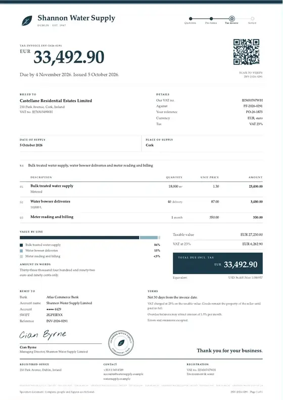 Invoices, Water supply and vending: finished specimen shown whole