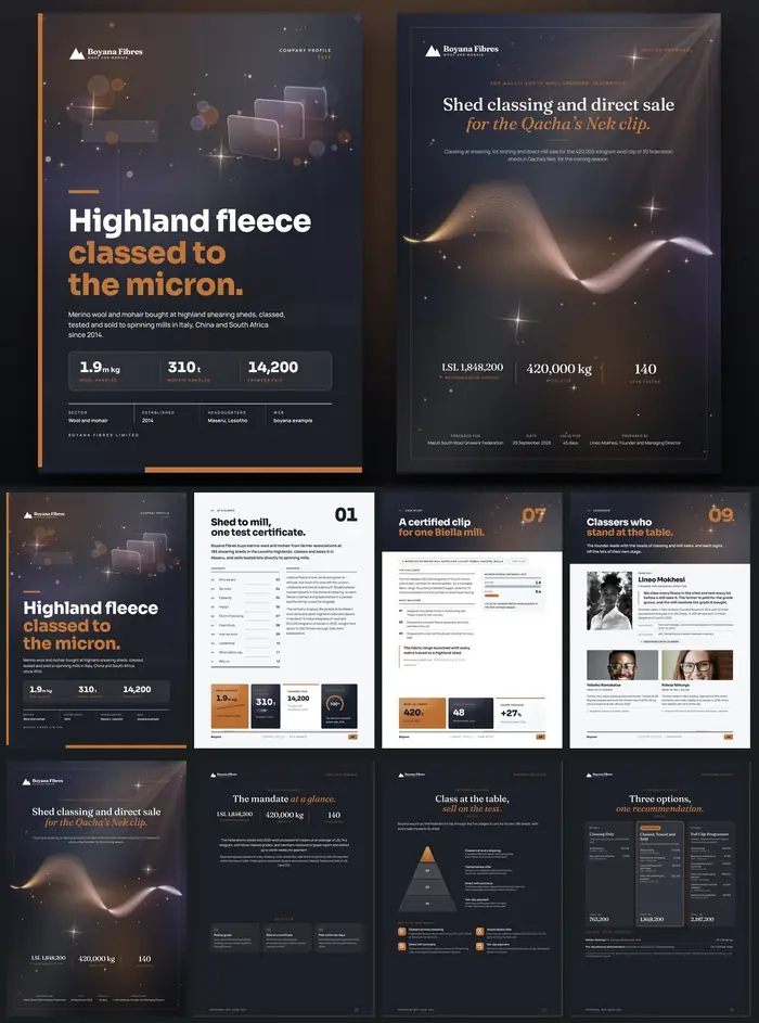 Investor documents, Boyana Fibres: finished specimen shown whole