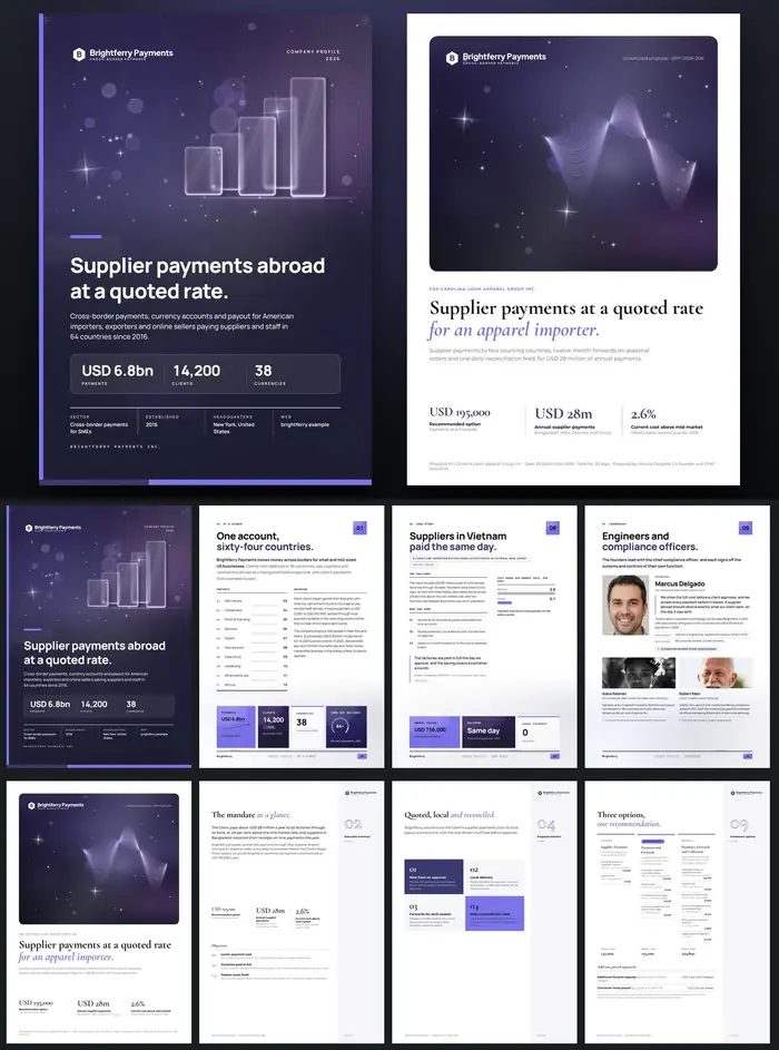 Investor documents, Brightferry Payments: finished specimen shown whole