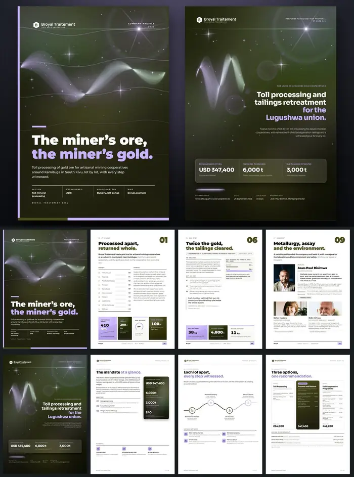Investor documents, Broyal Traitement: finished specimen shown whole