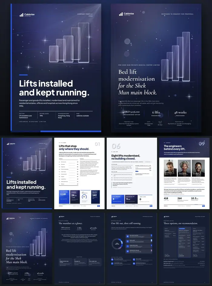 Investor documents, Cabinrise Elevators: finished specimen shown whole