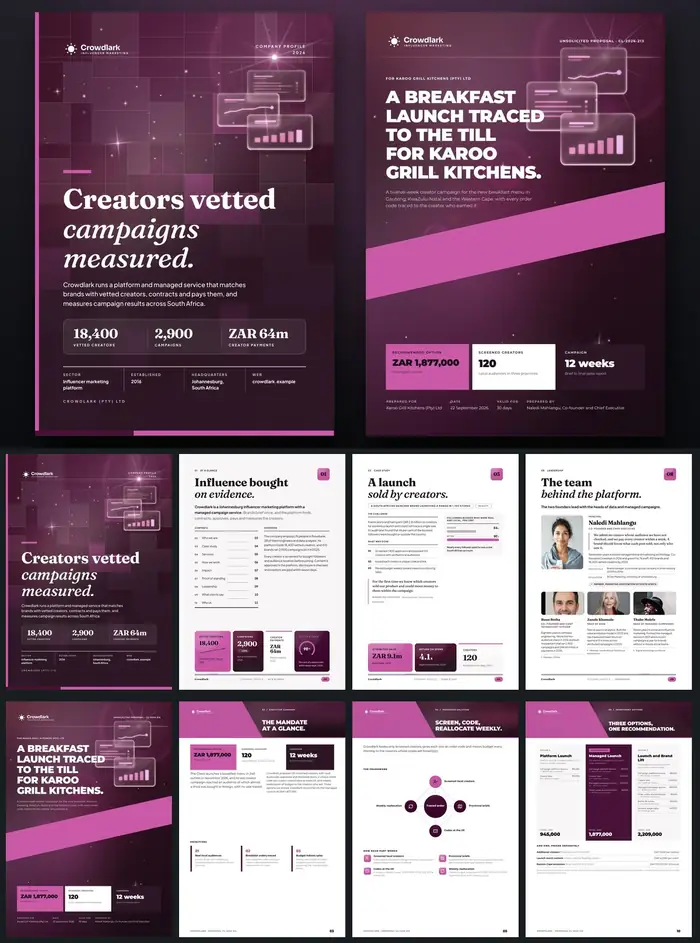 Investor documents, Crowdlark: finished specimen shown whole