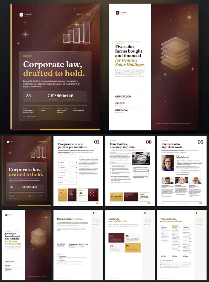 Investor documents, Fairholt Legal: finished specimen shown whole