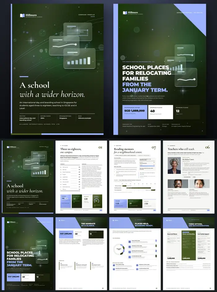 Investor documents, Hillmere International School: finished specimen shown whole