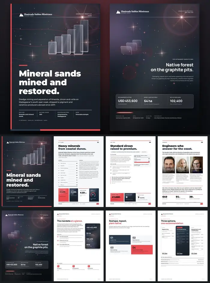 Investor documents, Ilmérade Sables Minéraux: finished specimen shown whole