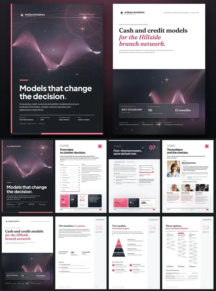 Investor documents, Imibare Analytics: finished specimen shown whole