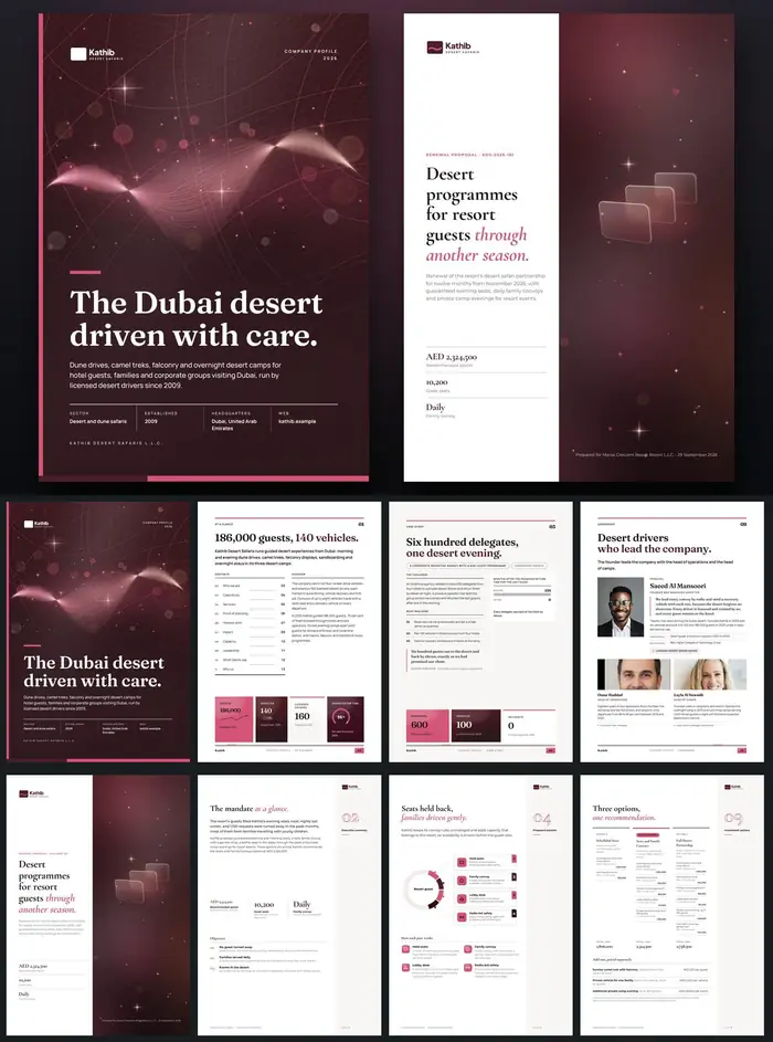 Investor documents, Kathib Desert Safaris: finished specimen shown whole